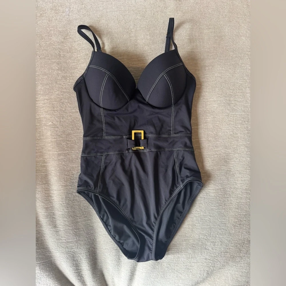 Bleu Rod Beattie Black Belted One Piece Swimsuit — Size 4 | Shaping | Underwire - Picture 2 of 9
